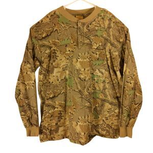 Sasquatch vintage camo shirt mens 2Xl XXL brown henley made in USA long sleeve